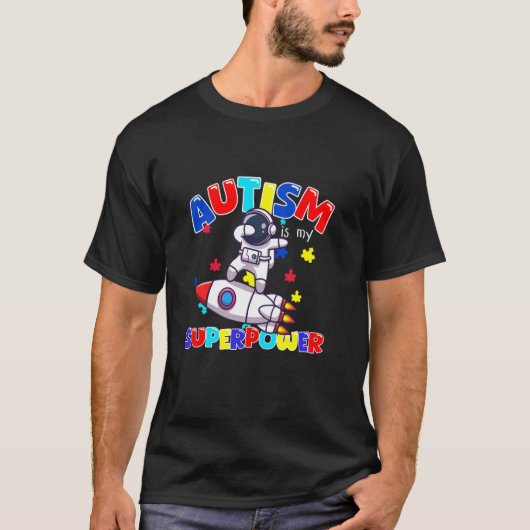 自閉症啓発 スーパーパワー 宇宙飛行士 愛好者 キッズ E Tシャツ (正面)