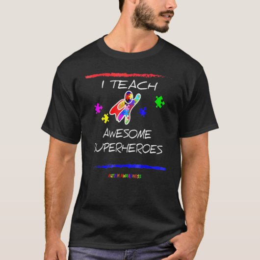 自閉症啓発 スーパーヒーロー 先生 Tシャツ (正面)