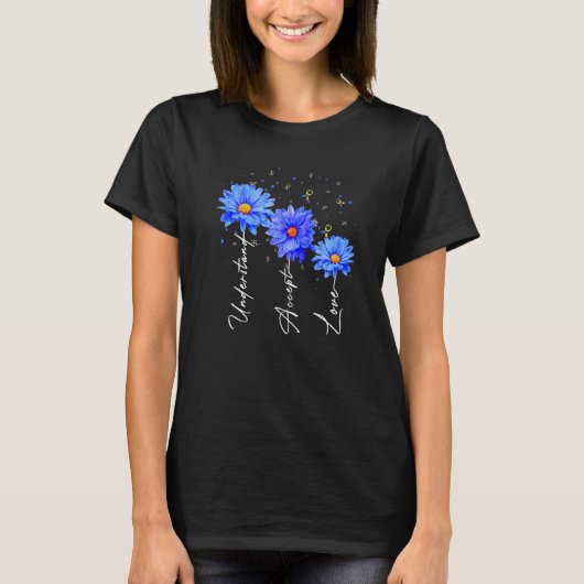自閉症啓発 デイジー花 受け入れる 理解 愛 Tシャツ (正面)