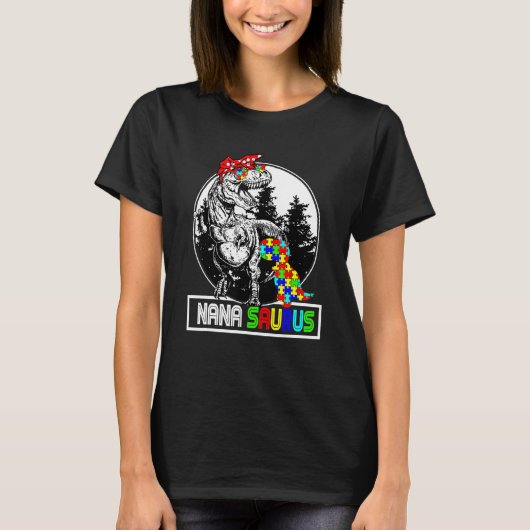 自閉症啓発 ナナサウルス ティラノサウルス Tシャツ (正面)