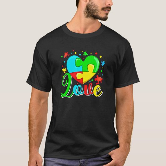 自閉症啓発 ハート型パズル ファミリーおそろい Tシャツ (正面)
