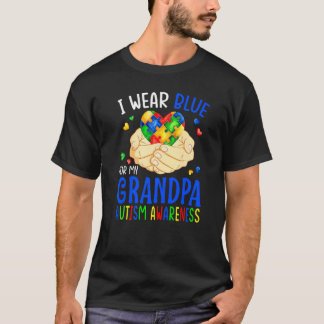 自閉症啓発 ハート グランドパパのためにブルーを着る Tシャツ