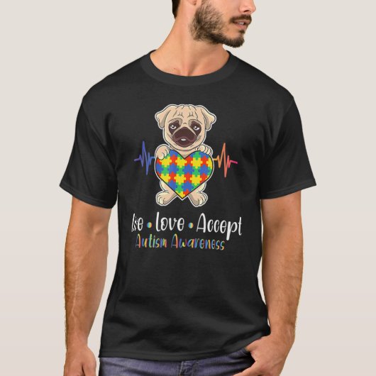 自閉症啓発 パグ 犬 愛犬家 Tシャツ (正面)