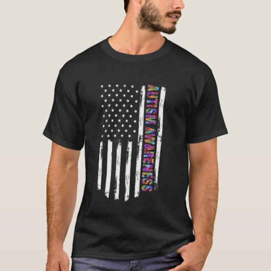 自閉症啓発 パズル アメリカ国旗 USA - オーティズム Tシャツ (正面)