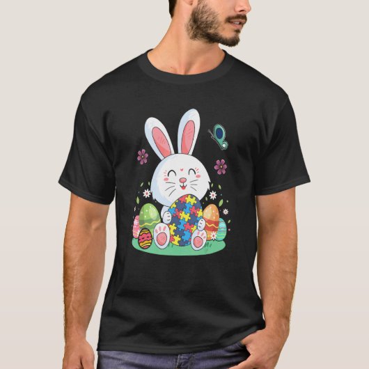 自閉症啓発 パズル イースター バニー エッグ イースター 女性 Tシャツ (正面)