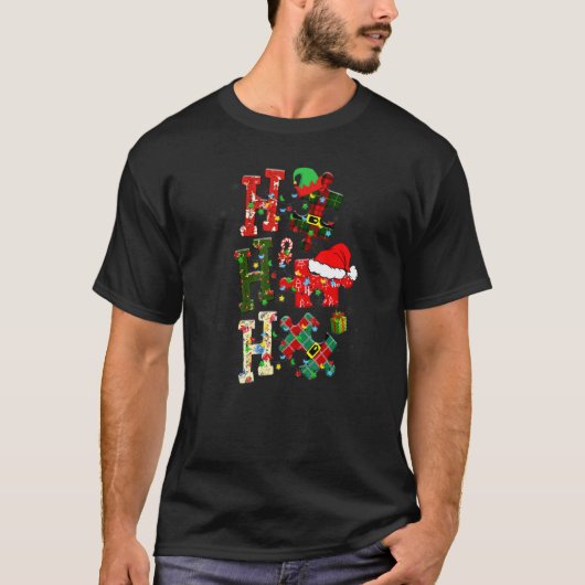 自閉症啓発 パズル クリスマス ホホホ オタク Tシャツ (正面)