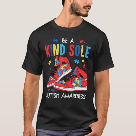 自閉症啓発 パズル シューズ 優しいソウル 自閉症 Tシャツ (正面)