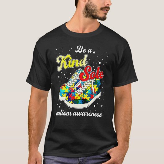 自閉症啓発 パズル シューズ 優しいソウル 自閉症 Tシャツ (正面)