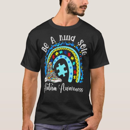 自閉症啓発 パズル シューズ 優しいソール 虹 Tシャツ (正面)
