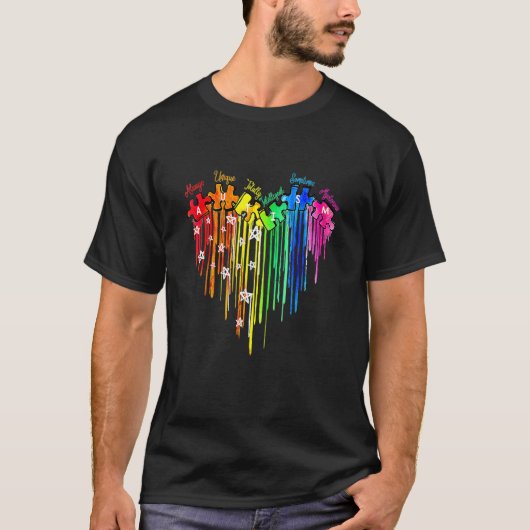 自閉症啓発 パズル ハート 愛ユニークな知性 Tシャツ (正面)