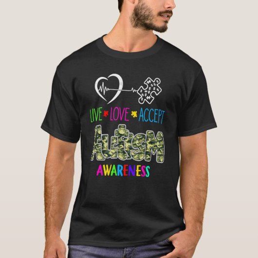 自閉症啓発 パズル ハート 生きる 愛 受容 Tシャツ (正面)