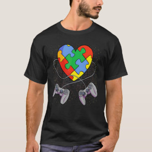 自閉症啓発 ビデオゲーム コントローラーパズルピース Tシャツ