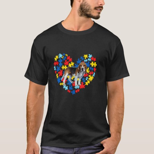 自閉症啓発 ビーグル ハート 犬のパパ 犬のママ Tシャツ (正面)