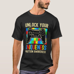 自閉症啓発 ボーイズ ガールズ ビデオゲーム コントローラー Tシャツ
