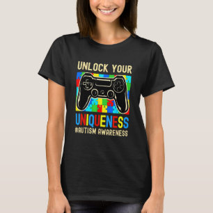 自閉症啓発 ボーイズ ガールズ ビデオゲーム コントローラー Tシャツ