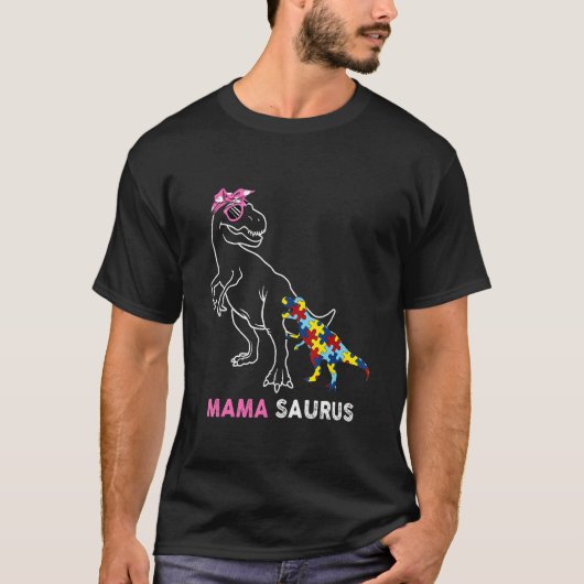 自閉症啓発 ママサウルス 恐竜パズルマッチ Tシャツ (正面)