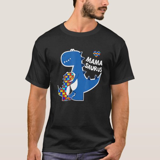 自閉症啓発 ママサウルス 恐竜パズル合わせ Tシャツ (正面)