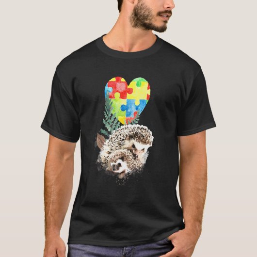 自閉症啓発 ママハリネズミと赤ちゃんパズル H Tシャツ (正面)