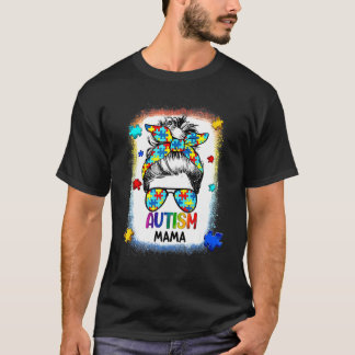 自閉症啓発 ママ ライフ メッシーバン ブリーチドモス Tシャツ