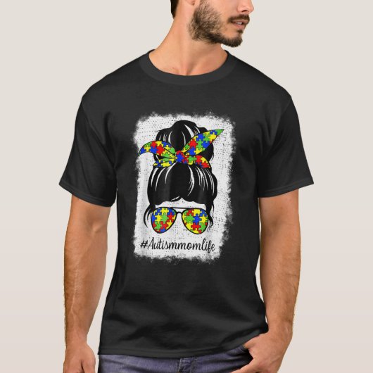 自閉症啓発 メッシー バン ママの日常 パズル 母の日ギフト Tシャツ (正面)