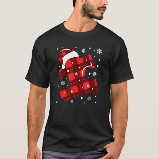自閉症啓発 メリークリスマスパズルサンタ帽子 Tシャツ (正面)