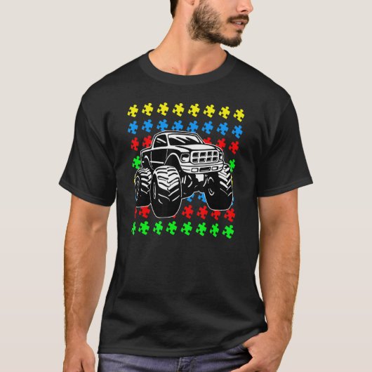 自閉症啓発 モンスタートラック パズル Tシャツ (正面)