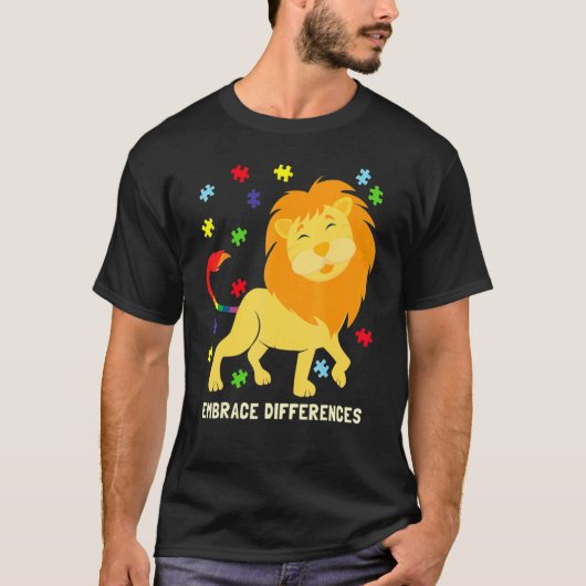自閉症啓発 ライオン パズルピース Tシャツ (正面)