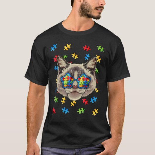 自閉症啓発 ラグドール パズル サングラス Autisti Tシャツ (正面)