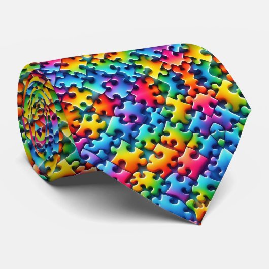 自閉症啓発 レインボーパズルピース ネクタイ (ロール)