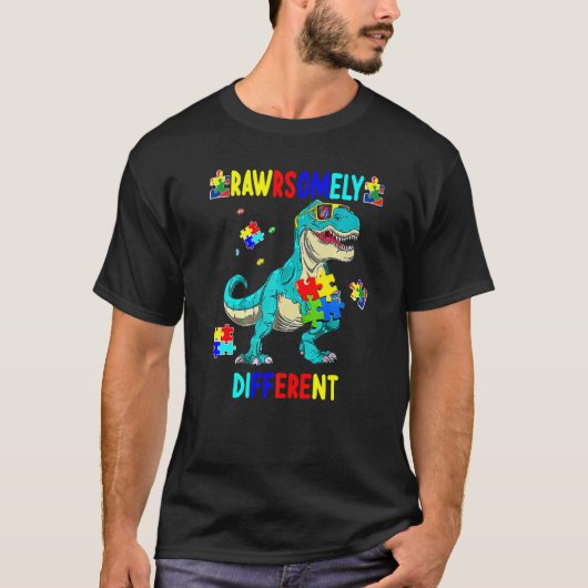 自閉症啓発 ローソンリーに違う恐竜 ディノ Tシャツ (正面)