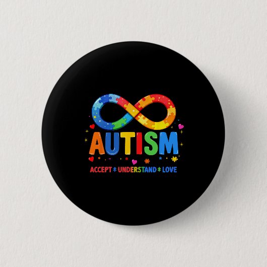 自閉症啓発 受け入れる 理解する 愛する ASD サポート 缶バッジ (正面)