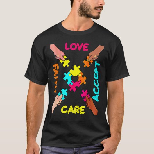自閉症啓発 受容 カラーパズル 自閉症パイ Tシャツ (正面)