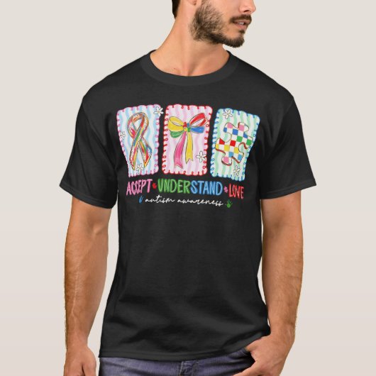 自閉症啓発 受容 理解 愛 リボンパズル Tシャツ (正面)
