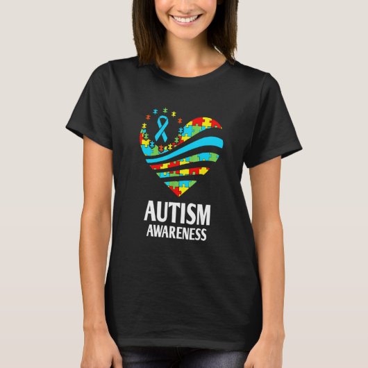 自閉症啓発 女性のハート 自閉症の子供をサポート Tシャツ (正面)