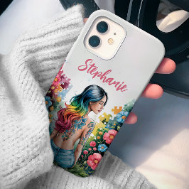 自閉症啓発 女性 野の花 パズル カスタム iPhone 15ケース
