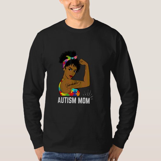 自閉症啓発 強い母 アフロ ママ 黒人女性 Tシャツ (正面)