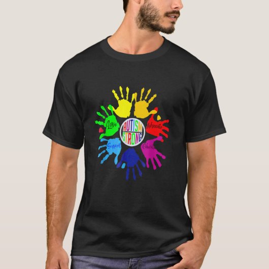 自閉症啓発 手話 ハンドパズル サポート Tシャツ (正面)