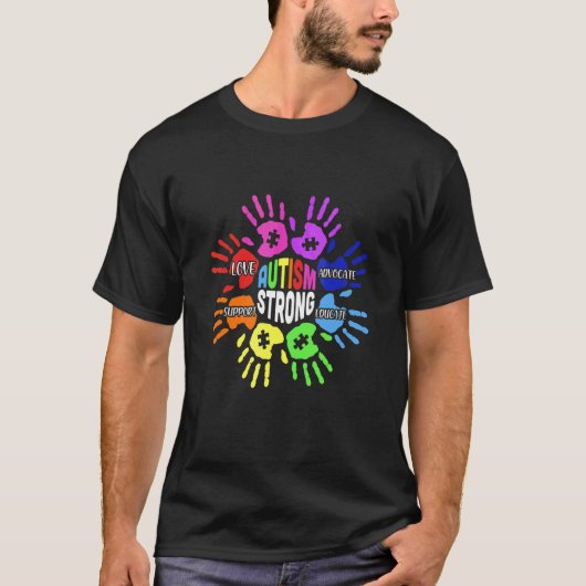 自閉症啓発 手話 ハンドパズル サポート Tシャツ (正面)