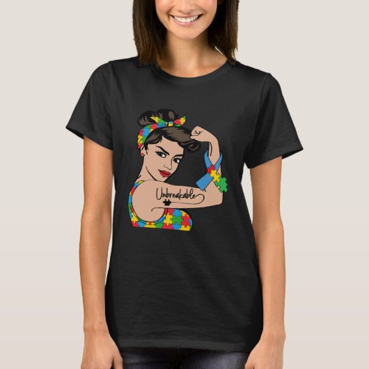 自閉症啓発 母 壊れない 強い女性 Tシャツ (正面)