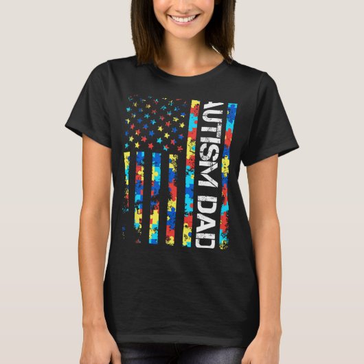 自閉症啓発 父の日 アメリカ国旗 Tシャツ (正面)