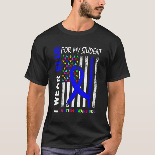 自閉症啓発 私の生徒のためにブルーリボンを身に着ける Tシャツ (正面)