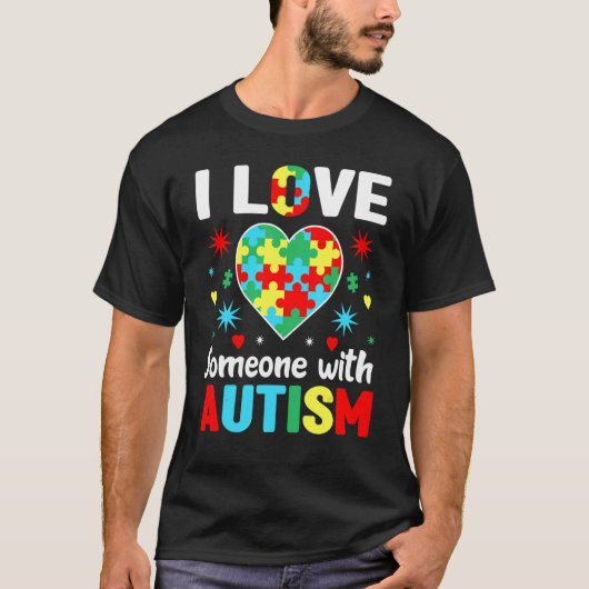 自閉症啓発 自閉症の人を愛しています 自閉症者 Tシャツ (正面)