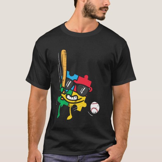 自閉症啓発 野球 パズル こども服 ボーイズ Tシャツ (正面)