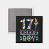 自閉症啓発 17歳の誕生日 男の子 パズルのピース 17 マグネット (正面/裏面)