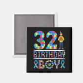 自閉症啓発 32歳の誕生日 男の子 パズルのピース 32 マグネット (正面/裏面)