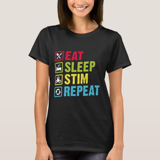 自閉症啓発 Eat Sleep Stim Repeat キッズ 男の子用 Tシャツ (正面)