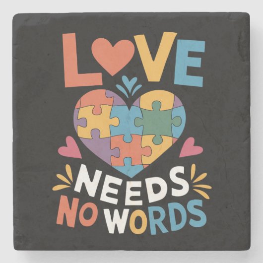 自閉症啓発 Love Needs No Words ストーンコースター (正面)