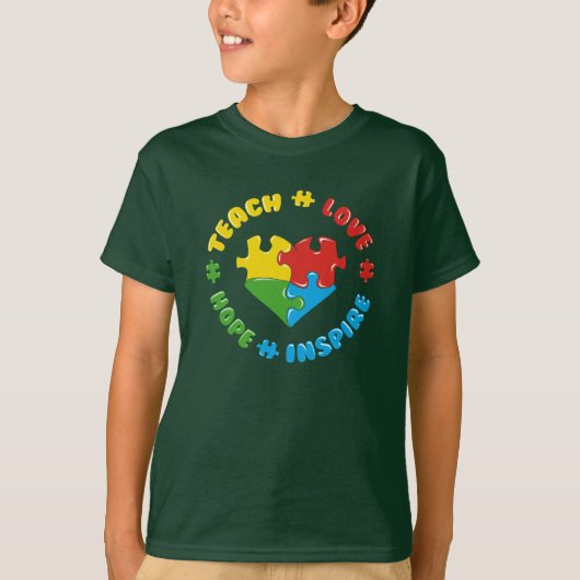 自閉症啓発 Teach Love Hope Inspire Tシャツ (正面)