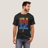 自閉症啓発Tシャツリボンオーティスト人生は厳しい Tシャツ (正面フル)