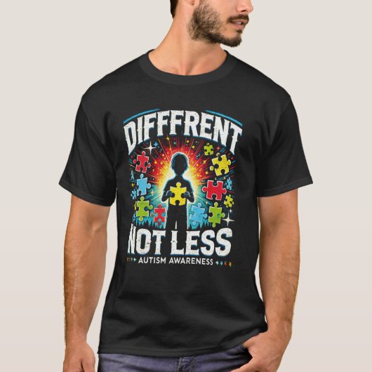 自閉症啓発Tシャツ - 違う、劣っているのではない - Tシャツ (正面)